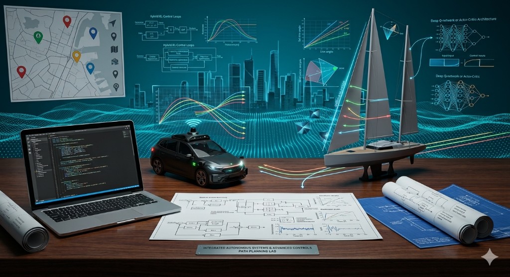 Cover image: laptop, autonomous vehicle model, sailboat model, and control diagrams.